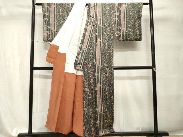 平和屋着物■上質な小紋 紬地 笹竹枝花文 正絹 逸品 CABI7701ev