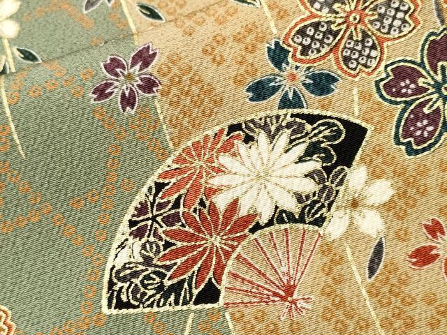 平和屋着物■上質な小紋 扇面籠目草花文 金彩 正絹 逸品 CABI7702ev