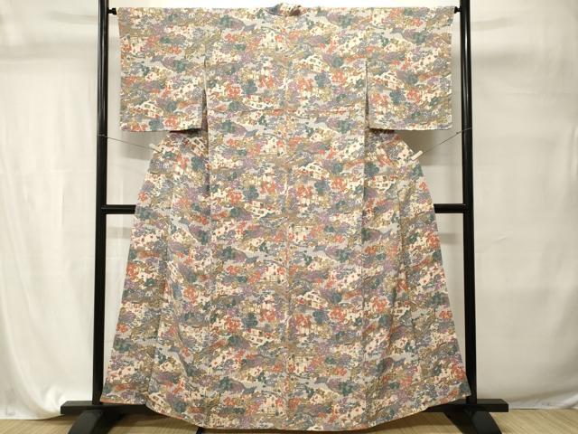平和屋着物■上質な小紋 人物風景文 鬼しぼ縮緬 正絹 逸品 CABI7703ev