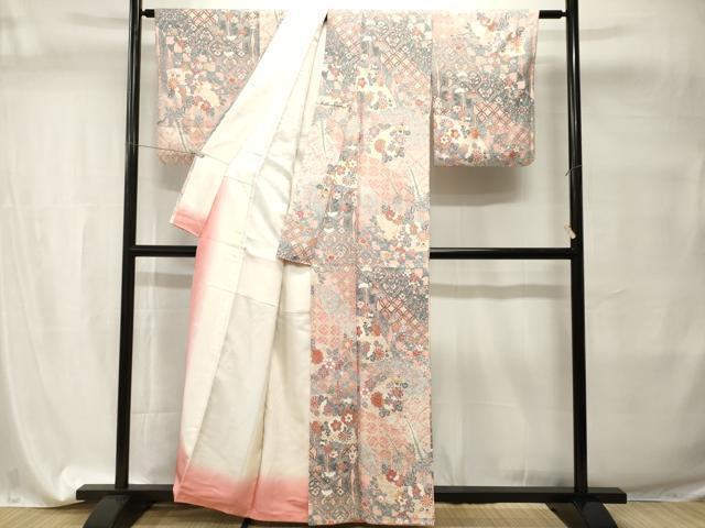 平和屋着物■上質な小紋 蜀江地紙花蝶文 暈し染め 金銀彩 正絹 逸品 CABI7709ev