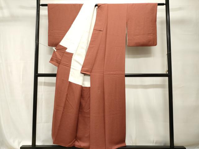 平和屋着物■上質な色無地 霞地紋 蘇芳香色 正絹 逸品 CABI7720ev