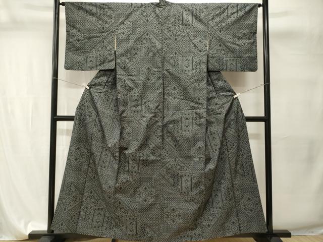 平和屋着物■本場大島紬 7マルキ 幾何学花文 正絹 逸品 CABI7731ev