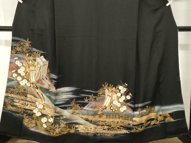 平和屋着物■豪華黒留袖 駒刺繍 遠山御所車花文 暈し染め 金彩 正絹 逸品 CABI7745ev