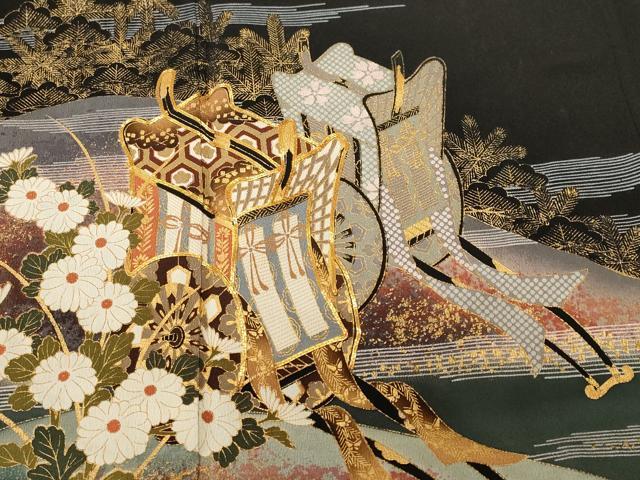 平和屋着物■豪華黒留袖 駒刺繍 遠山御所車花文 暈し染め 金彩 正絹 逸品 CABI7745ev