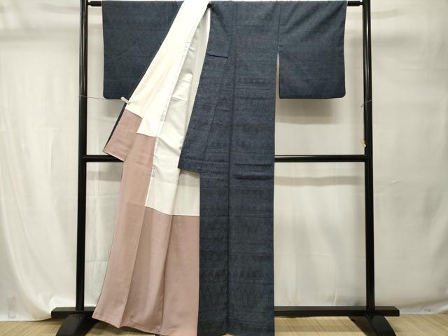 平和屋着物■上質な紬 横段幾何学文 正絹 逸品 CABI7782ev