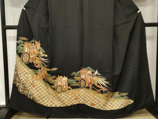 平和屋着物■豪華黒留袖 鳳凰御所車七宝花文 暈し染め 金彩 正絹 逸品 CABI7789ev