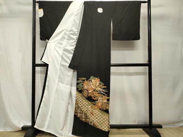 平和屋着物■豪華黒留袖 鳳凰御所車七宝花文 暈し染め 金彩 正絹 逸品 CABI7789ev