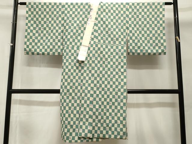 平和屋着物■長襦袢 単衣 市松舞桜文 半衿刺繍 洗える着物 CABI7801ev