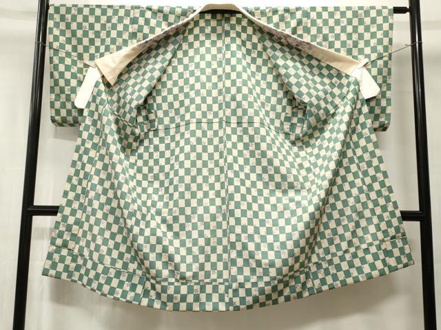平和屋着物■長襦袢 単衣 市松舞桜文 半衿刺繍 洗える着物 CABI7801ev
