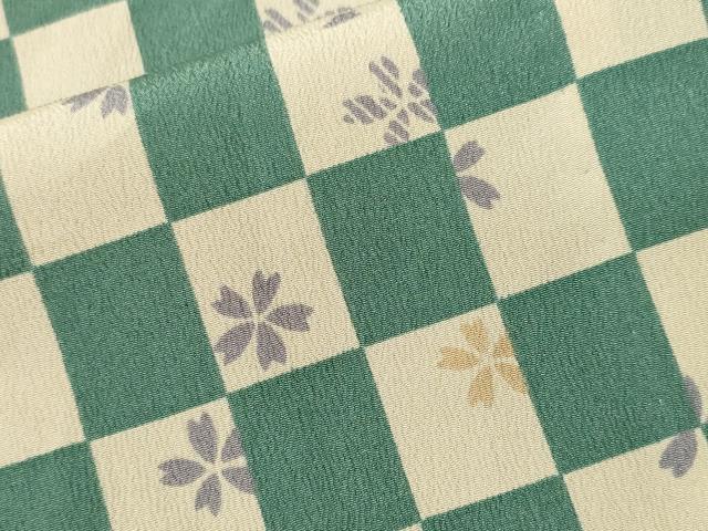 平和屋着物■長襦袢 単衣 市松舞桜文 半衿刺繍 洗える着物 CABI7801ev