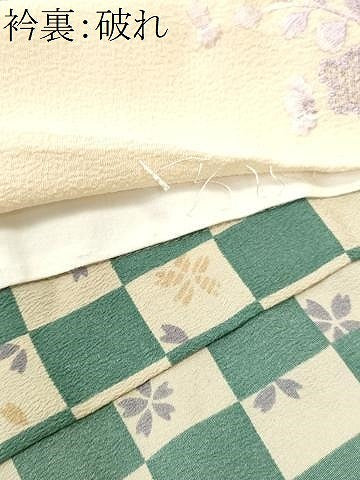 平和屋着物■長襦袢 単衣 市松舞桜文 半衿刺繍 洗える着物 CABI7801ev