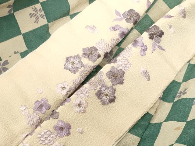 平和屋着物■長襦袢 単衣 市松舞桜文 半衿刺繍 洗える着物 CABI7801ev