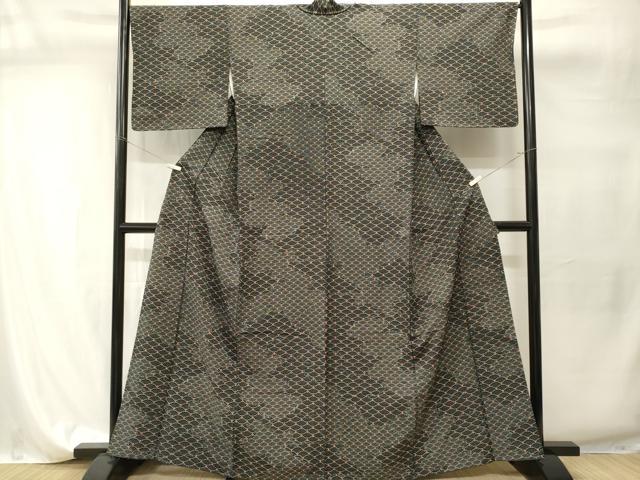平和屋着物■小紋 青海波文 黒地 洗える着物 CABI7811ev