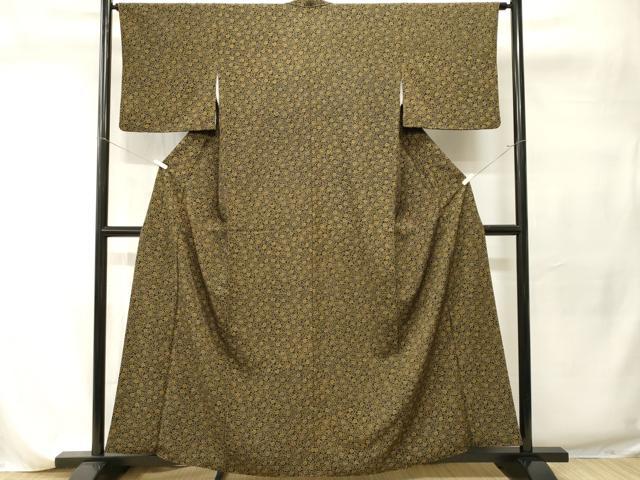 平和屋着物■小紋 花唐草文 黒地 洗える着物 CABI7815ev