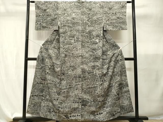 平和屋着物■上質な小紋 籬草木文 黒地 正絹 逸品 CABI7828ev