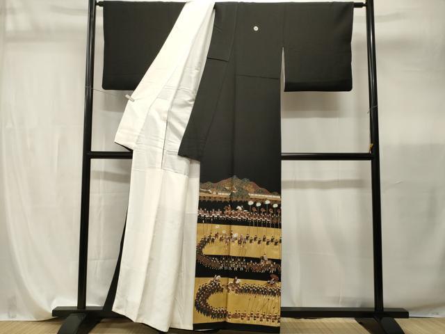 平和屋着物■豪華黒留袖 作家物 大名行列 純金箔 正絹 逸品 CABI7833ev