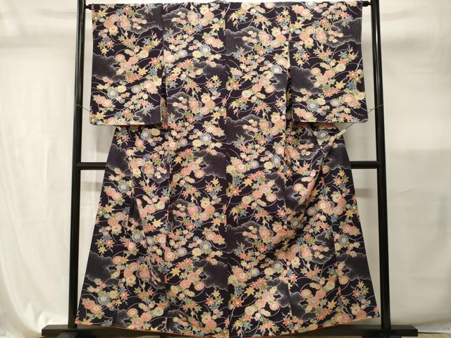 平和屋着物■上質な小紋 紬地 雲取り草花文 正絹 逸品 CABI7838ev