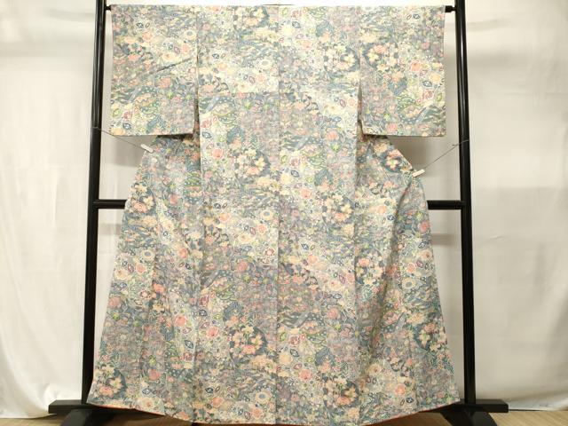 平和屋着物■上質な小紋 切嵌更紗枝花文 正絹 逸品 CABI7849ev
