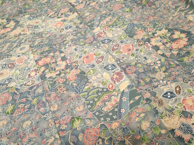 平和屋着物■上質な小紋 切嵌更紗枝花文 正絹 逸品 CABI7849ev
