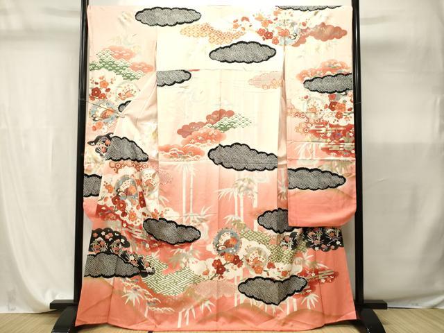 平和屋着物■豪華振袖 絞り 飛鶴松竹梅 花蝶丸文 暈し染め 金彩 正絹 逸品 CABI7854ev
