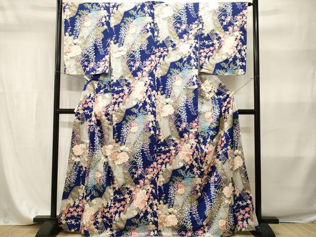 平和屋着物■上質な小紋 扇面草花文 藤花房 金彩 やまと誂製 正絹 逸品 CABI7864ev