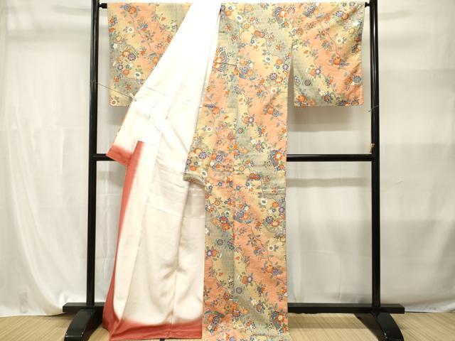 平和屋着物■上質な紬 扇流水枝花文 金彩 正絹 逸品 CABI7866ev
