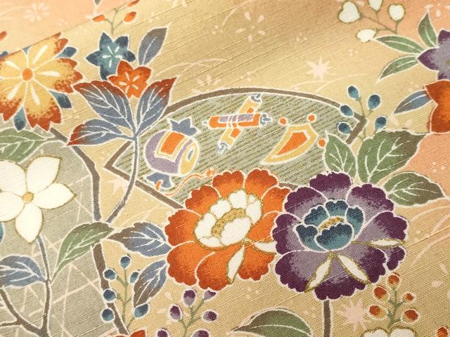 平和屋着物■上質な紬 扇流水枝花文 金彩 正絹 逸品 CABI7866ev