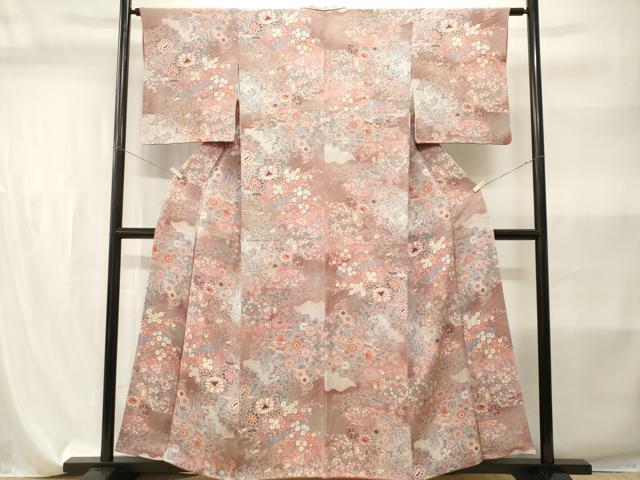 平和屋着物■上質な小紋 切嵌墨流し草花文 暈し染め 鬼しぼ縮緬 正絹 逸品 CABI7877ev