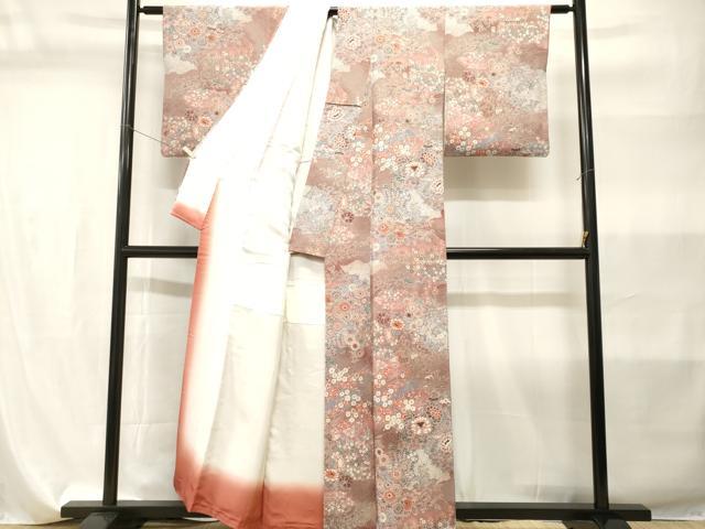 平和屋着物■上質な小紋 切嵌墨流し草花文 暈し染め 鬼しぼ縮緬 正絹 逸品 CABI7877ev