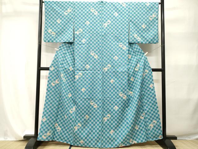 平和屋着物■小紋 市松草花文 洗える着物 CABI7910ev