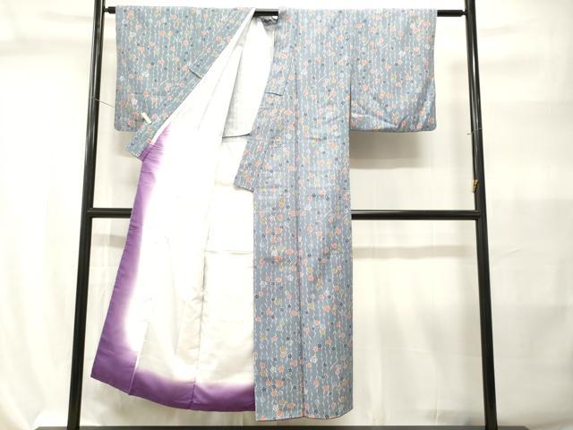 平和屋着物■小紋 枝葉桜文 背抜き仕立て 洗える着物 CABI7915ev
