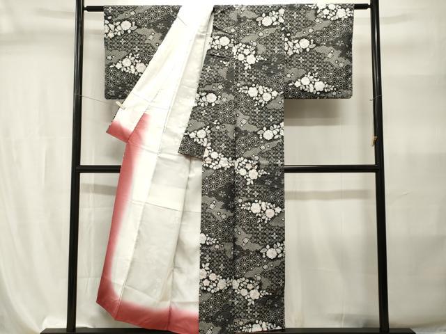 平和屋着物■小紋 辻が花 黒地 洗える着物 CABI7916ev