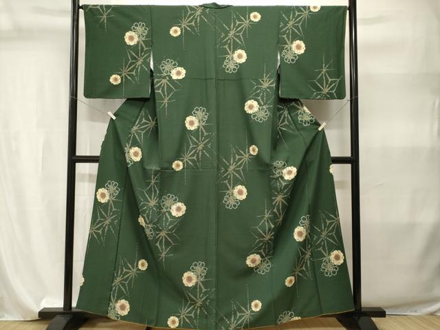 平和屋着物■小紋 麻の葉舞花文 洗える着物 CABI7918ev