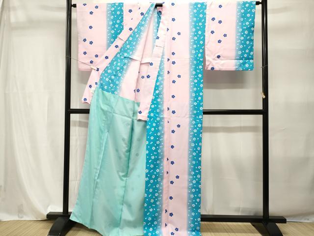 平和屋着物■小紋 舞桜間道 暈し染め 胴抜き仕立て 洗える着物 CABI7921ev