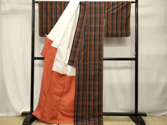 平和屋着物■本場縞大島紬 格子柄 正絹 逸品 CABI7925ev