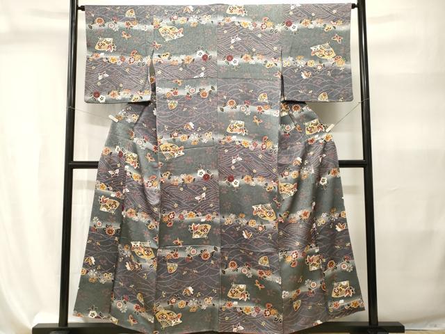 平和屋着物■上質な小紋 扇面花蝶文 暈し染め 金彩 正絹 逸品 CABI7929ev