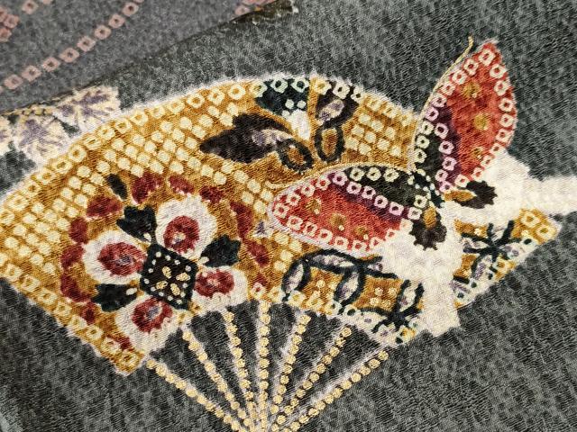 平和屋着物■上質な小紋 扇面花蝶文 暈し染め 金彩 正絹 逸品 CABI7929ev