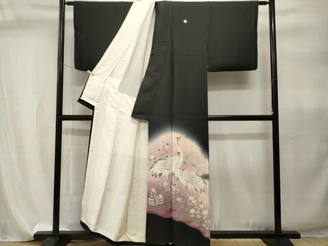 平和屋着物■豪華黒留袖 流水群鶴花文 暈し染め 正絹 逸品 CABI7933ev