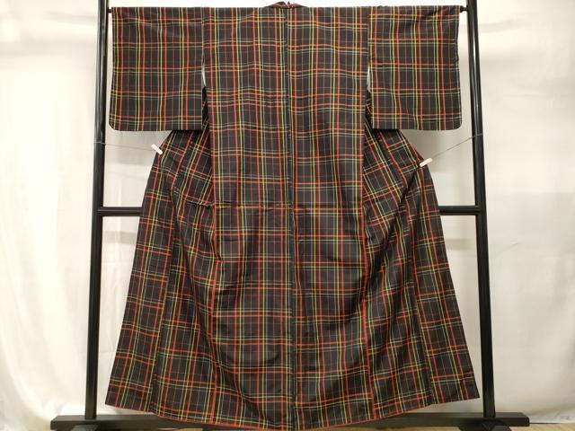 平和屋着物■本場縞大島紬 格子柄 正絹 逸品 CABI7938ev