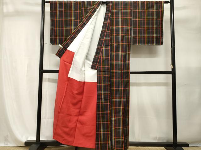 平和屋着物■本場縞大島紬 格子柄 正絹 逸品 CABI7938ev