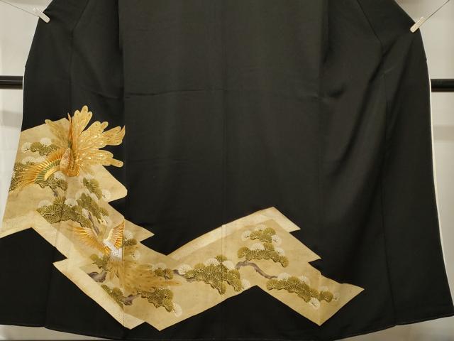 平和屋着物■豪華黒留袖 駒刺繍 松葉孔雀文 金彩 正絹 逸品 CABI7939ev