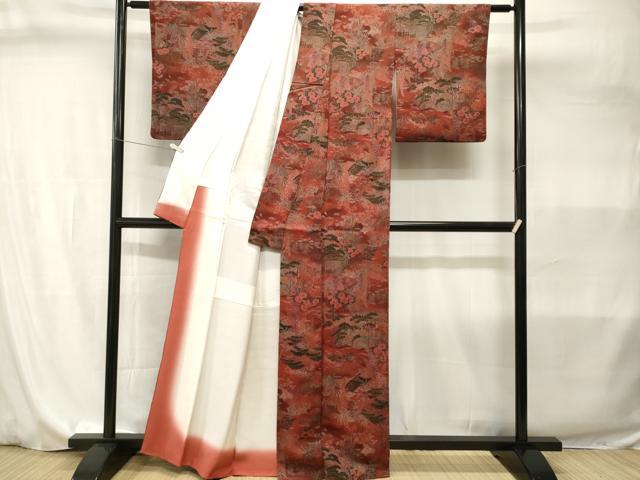平和屋着物■上質な小紋 流水花鳥文 暈し染め 金銀彩 鬼しぼ縮緬 正絹 逸品 CABI7956ev