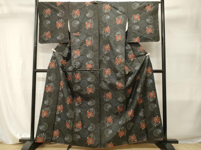 平和屋着物■本場大島紬 雪輪草花文 正絹 逸品 CABI7972ev