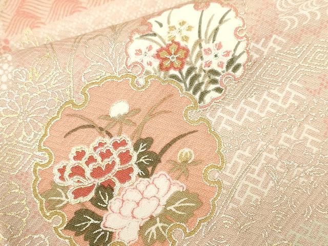 平和屋着物■上質な小紋 雪輪草花文 暈し染め 金銀彩 正絹 逸品 CABI7983ev