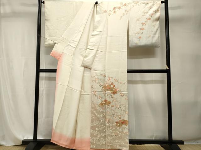 平和屋着物■訪問着 立波扇面枝花文 暈し染め 金彩 正絹 逸品 CABI7987ev
