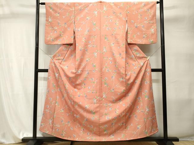 平和屋着物■小紋 枝花舞蝶文 洗える着物 CABI7997ev