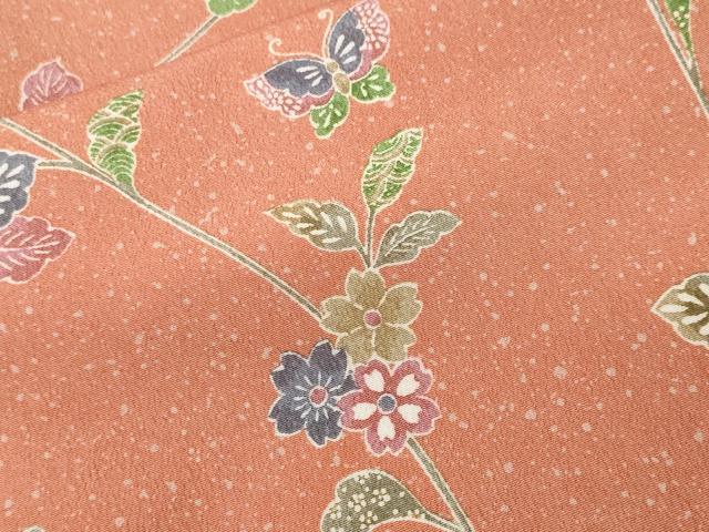 平和屋着物■小紋 枝花舞蝶文 洗える着物 CABI7997ev