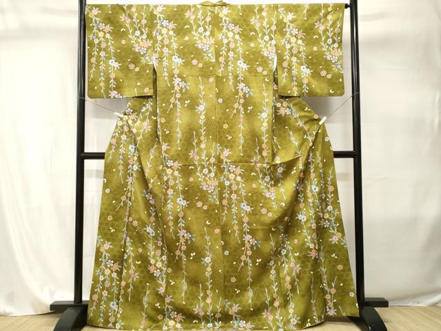 平和屋着物■小紋 流水枝垂れ花文 葡萄鼠 金彩 洗える着物 CABI8004ev