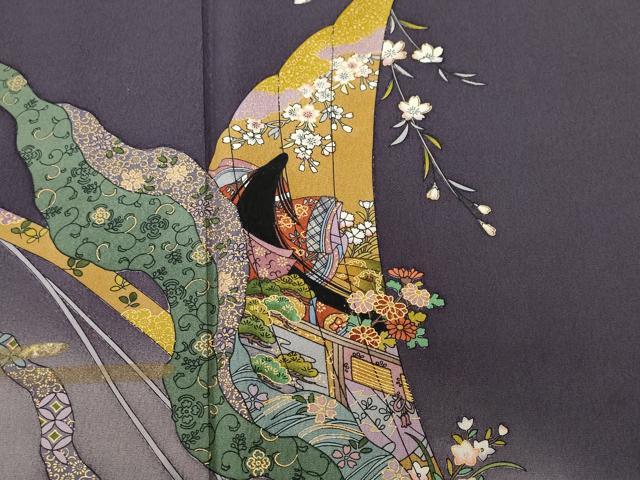 平和屋着物■訪問着 檜扇枝垂れ花文 十二単 暈し染め 金彩 正絹 逸品 CABI8025ev