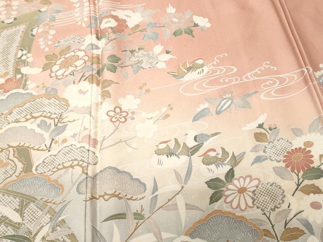 平和屋着物■訪問着 露芝鴛鴦松花文 暈し染め 正絹 逸品 CABI8032ev